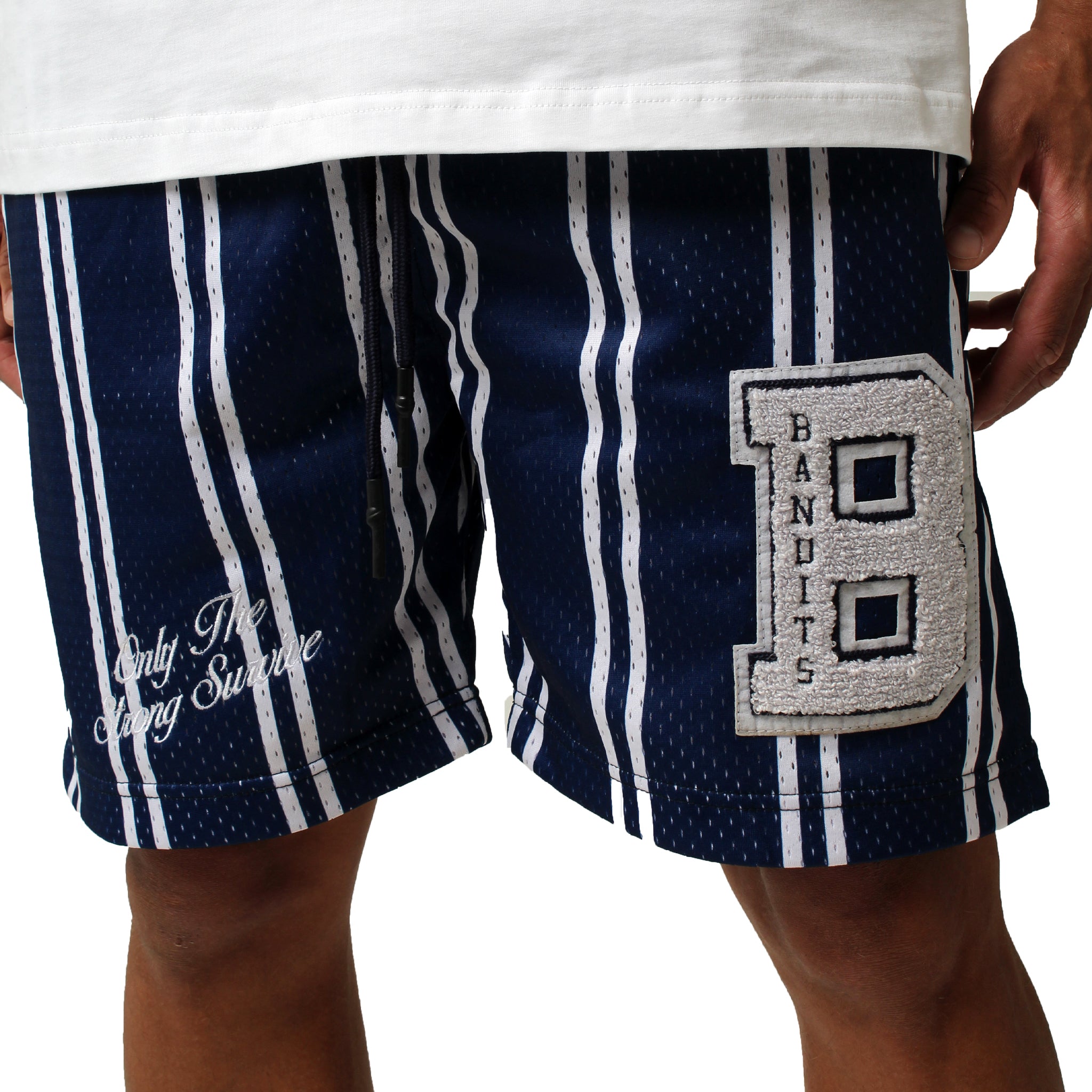 ONLY THE STRONG SURVIVE MESH SHORTS NAVY